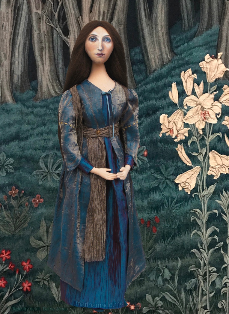 Georgiana muse set in a detail of a tapestry, designed by Edward Burne-Jones. Georgiana Burne-Jones muse designed, sculpted, modelled and painted by Marina ElphickGeorgiana Burne-Jones muse designed, sculpted, modelled and painted by Marina Elphick. Marina's muses at marinamade.me