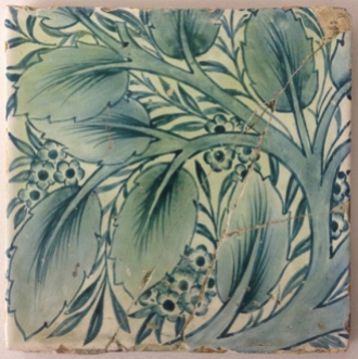 Hand painted tile in 'Bay and Willow' design from the Firm Morris & Co.Georgiana Burne-Jones