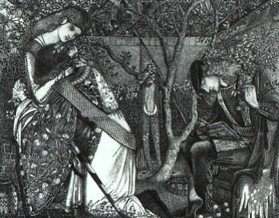 "The knight's Farewell", an early pen and ink drawing by Edward Burne-Jones, 1858.