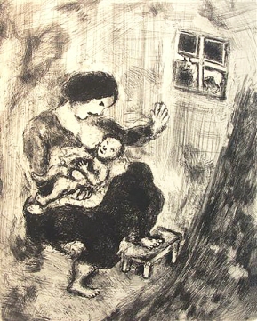 'Mother and Child and wolf' etching by Chagall.