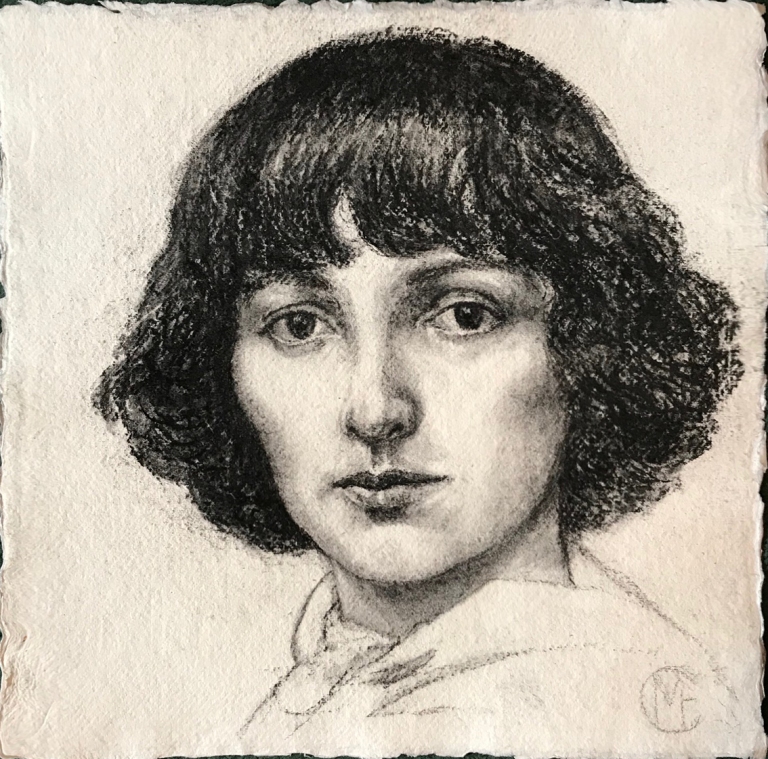 Drawing of young Bella by Marina Elphick, 2019. Bella Rosenfeld, becoming Bella Chagall, wife and eternal muse of Marc Chagall.