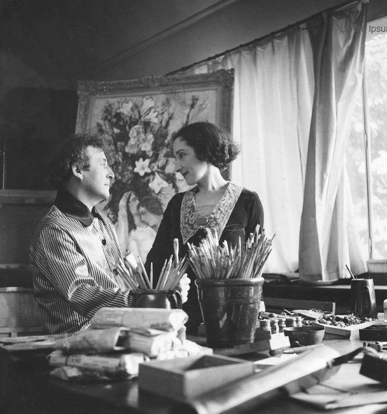 Marc Chagall with Bella in his studio, 1934, by Roger-Viollet.Bella Rosenfeld, Bella Chagall.