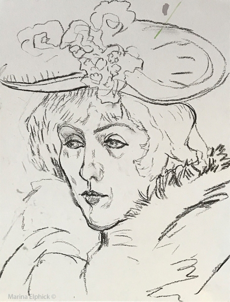 Charcoal sketch of Jane Avril, by Marina Elphick.