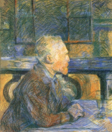 Vincent van Gogh ,1887 Pastel on cardboard by Henri de Toulouse-Lautrec. Both artists lived in Monmartre and frequented the same cafes and brothels.