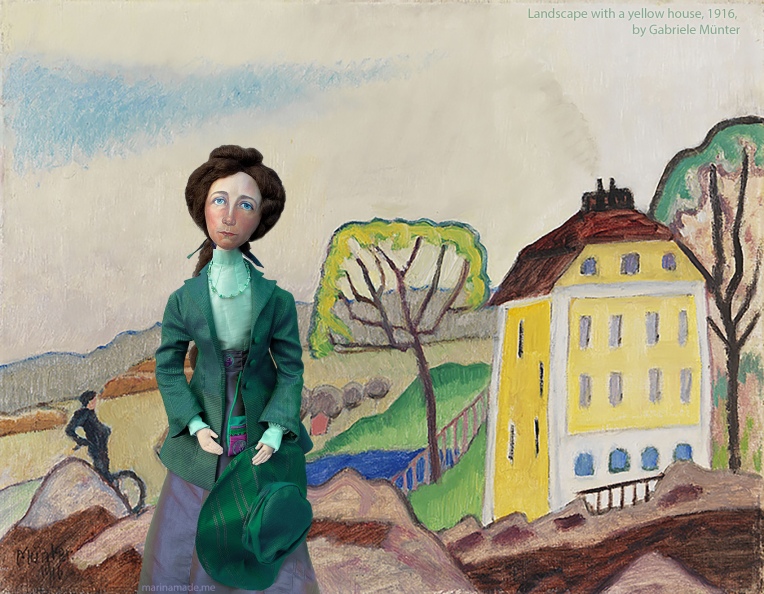 Muse in Landscape with a yellow house, 1916, Gabriele Münter.